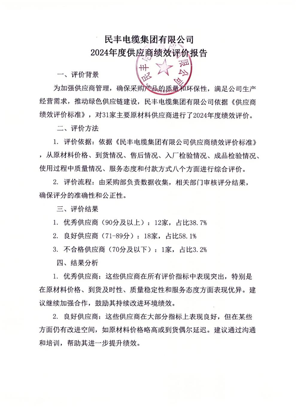 2024年度供應商績效評價報告